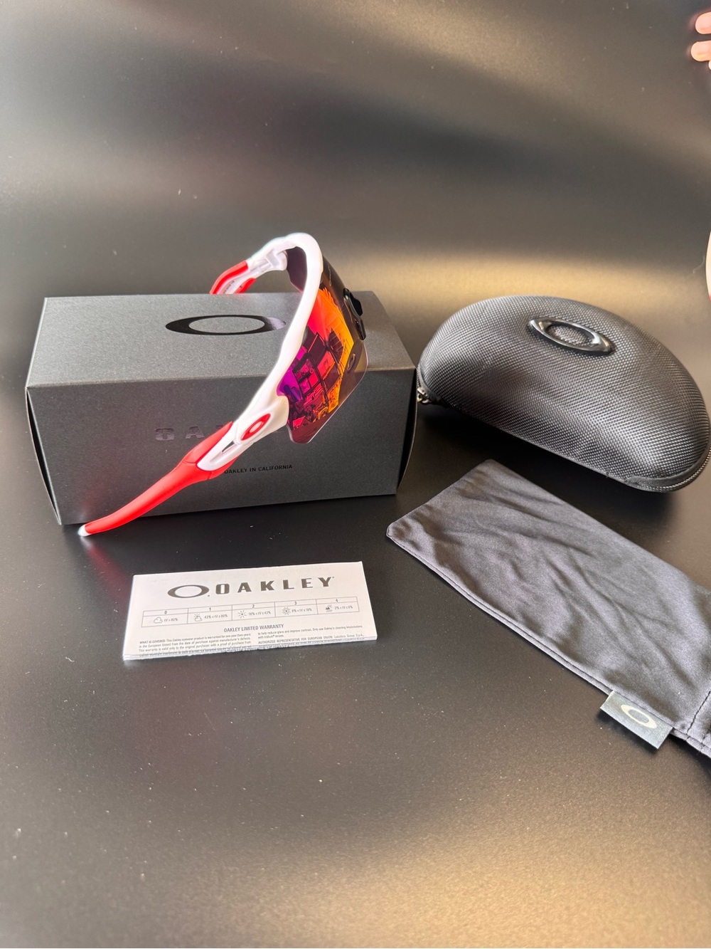 Oakley White Frame Sunglasses with Pink-Red Mirrored Lens - Picture 2 of 2